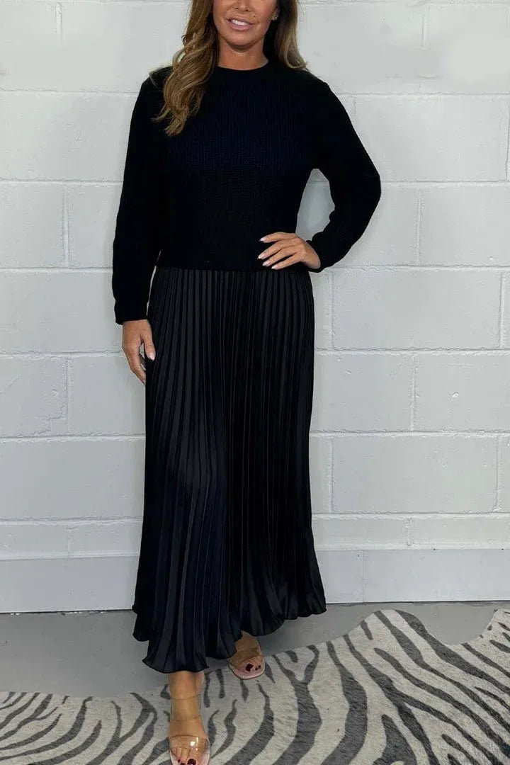 CATHERINE | MAXI DRESS WITH KNIT TOP AND PLEATED SKIRT