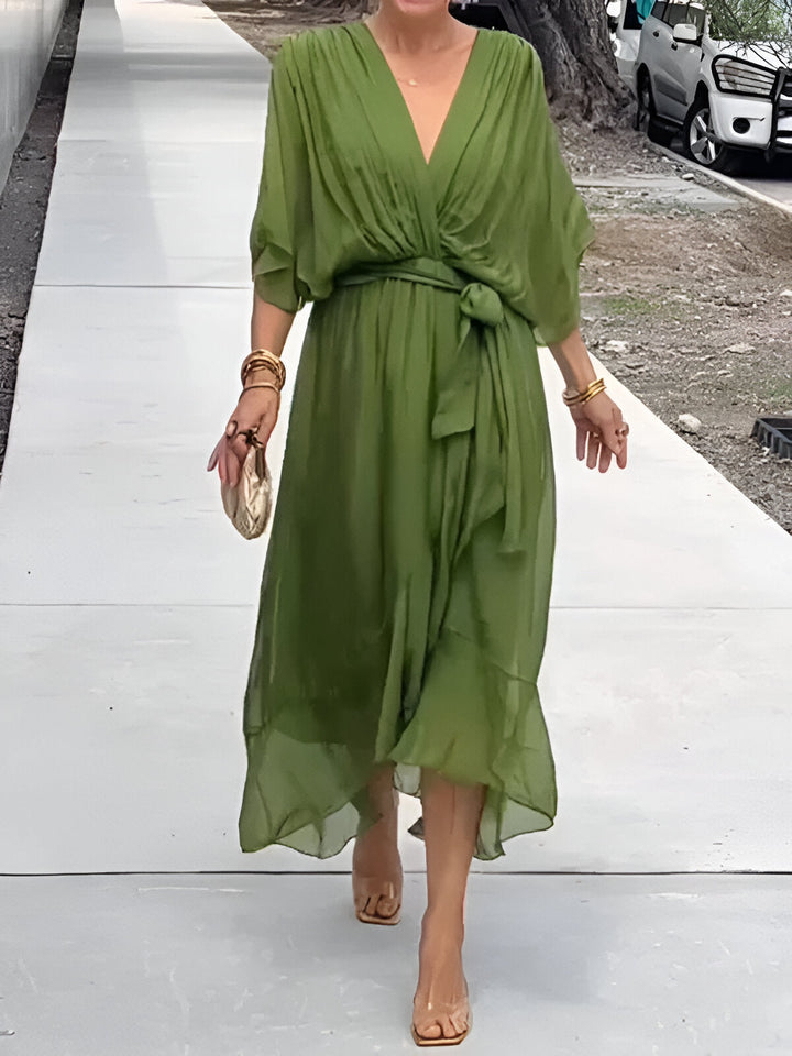 MARGERY | ELEGANT V-NECK CHIFFON MIDI DRESS