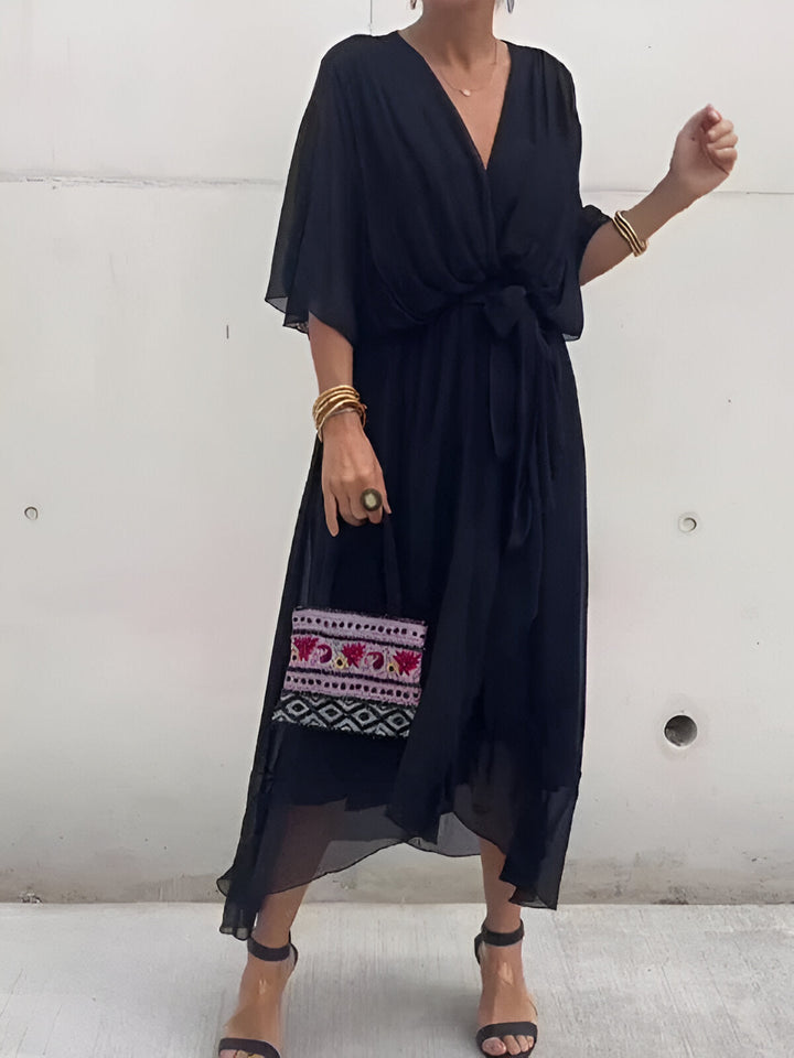 MARGERY | ELEGANT V-NECK CHIFFON MIDI DRESS