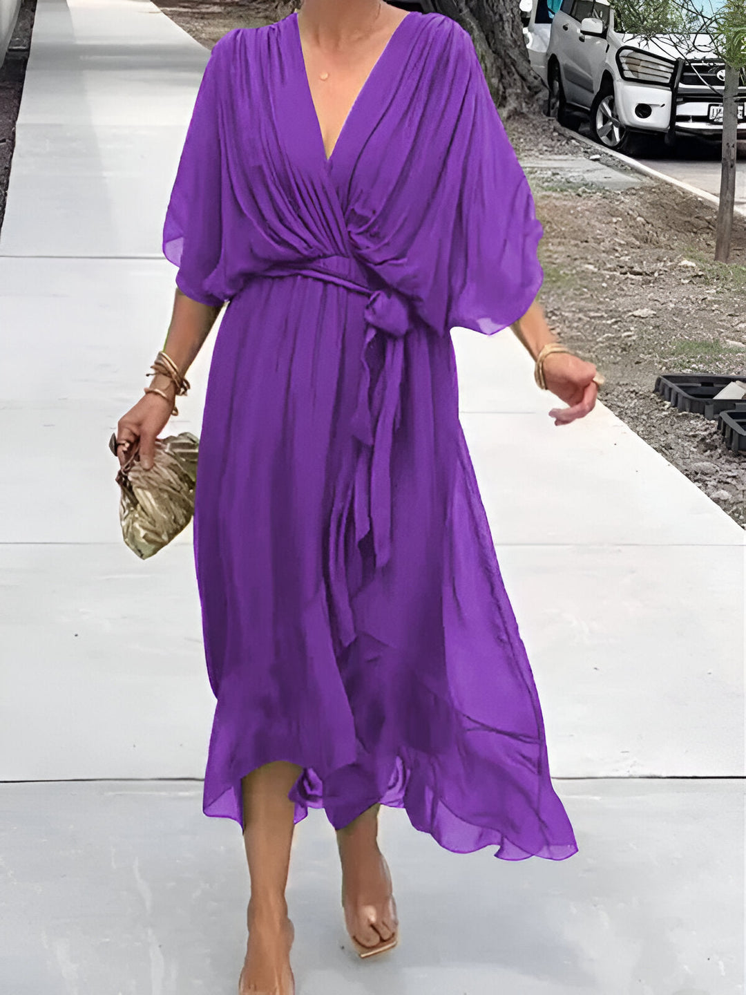 MARGERY | ELEGANT V-NECK CHIFFON MIDI DRESS