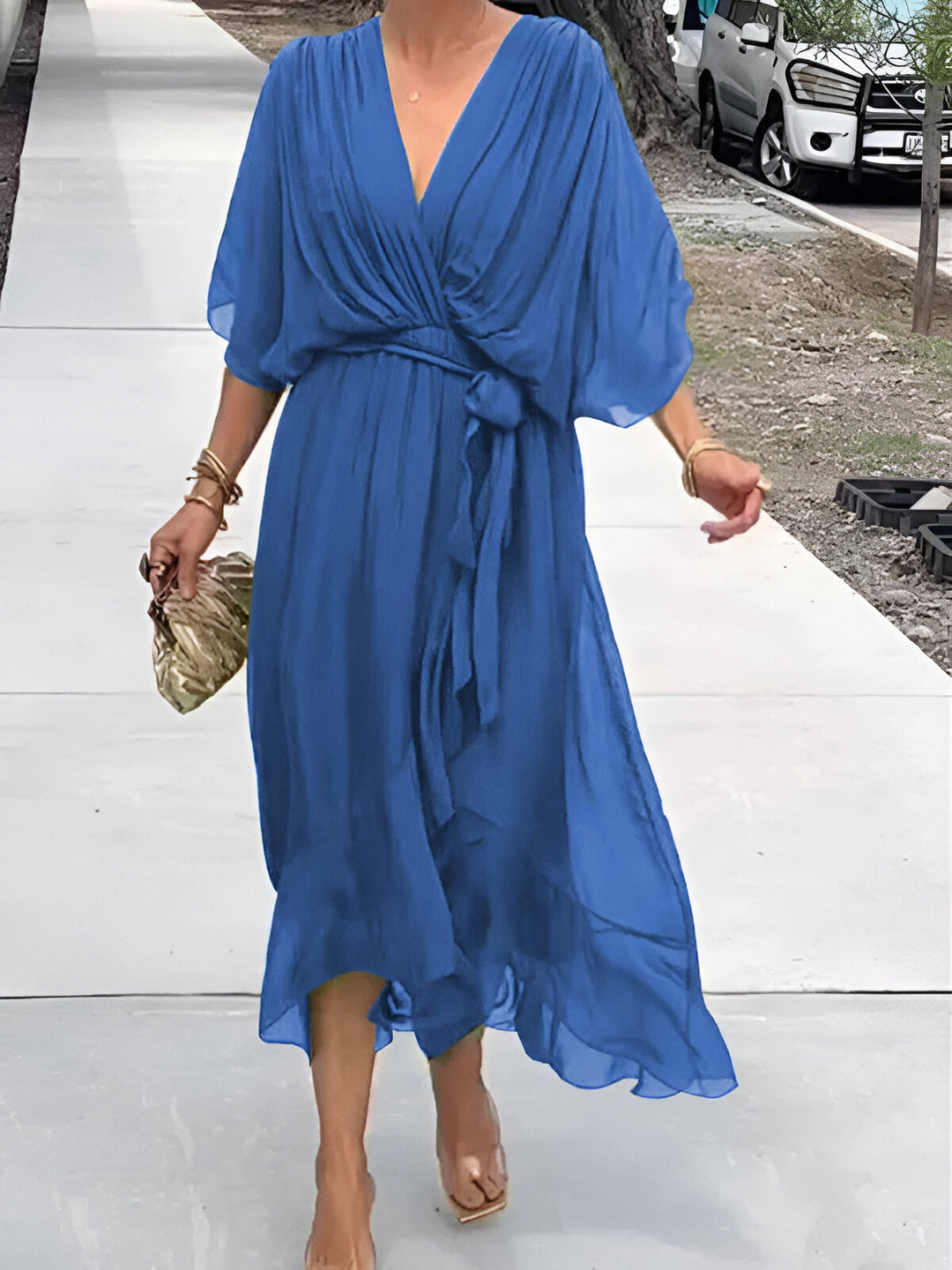 MARGERY | ELEGANT V-NECK CHIFFON MIDI DRESS