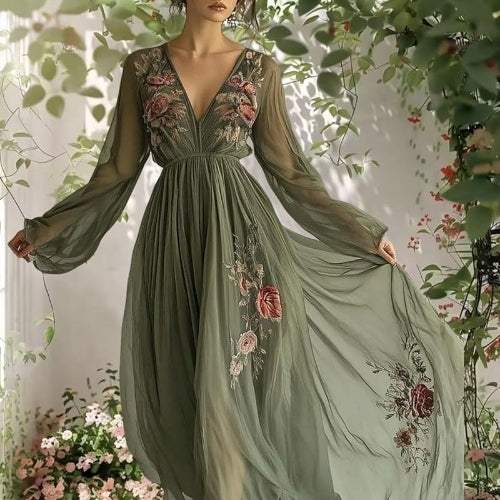 Élodine™ | Bohemian Maxi Dress with Floral Print