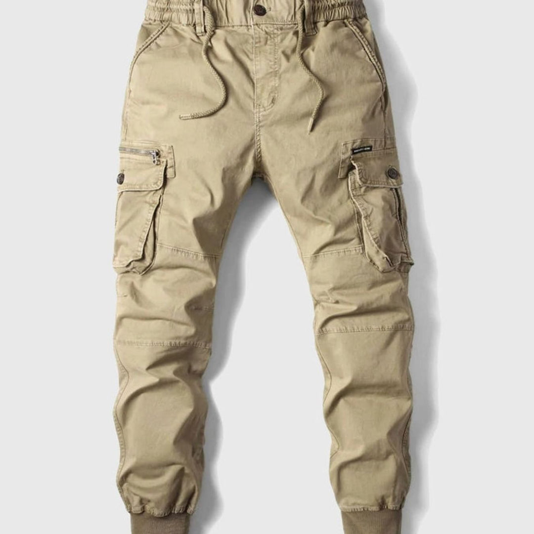 Men's Cargo Jogger Pants Elastic Waist Cuffed Multi-Pocket - Khaki