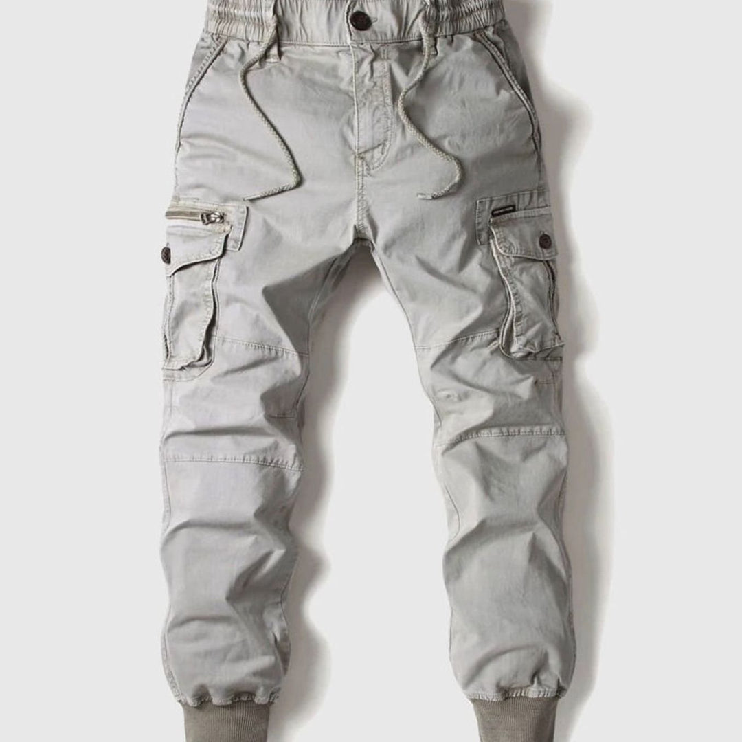 Men's Cargo Jogger Pants Elastic Waist Cuffed Multi-Pocket - Gray