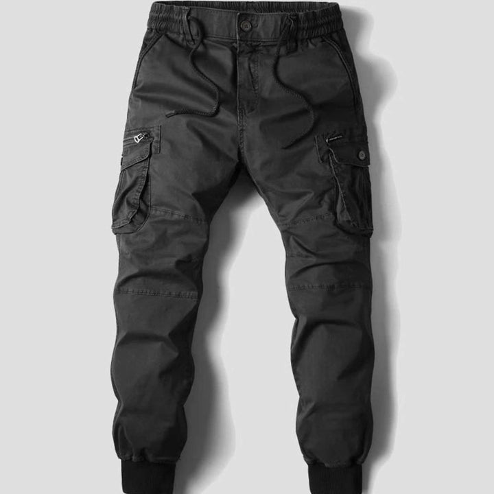 Men's Cargo Jogger Pants Elastic Waist Cuffed Multi-Pocket - Black