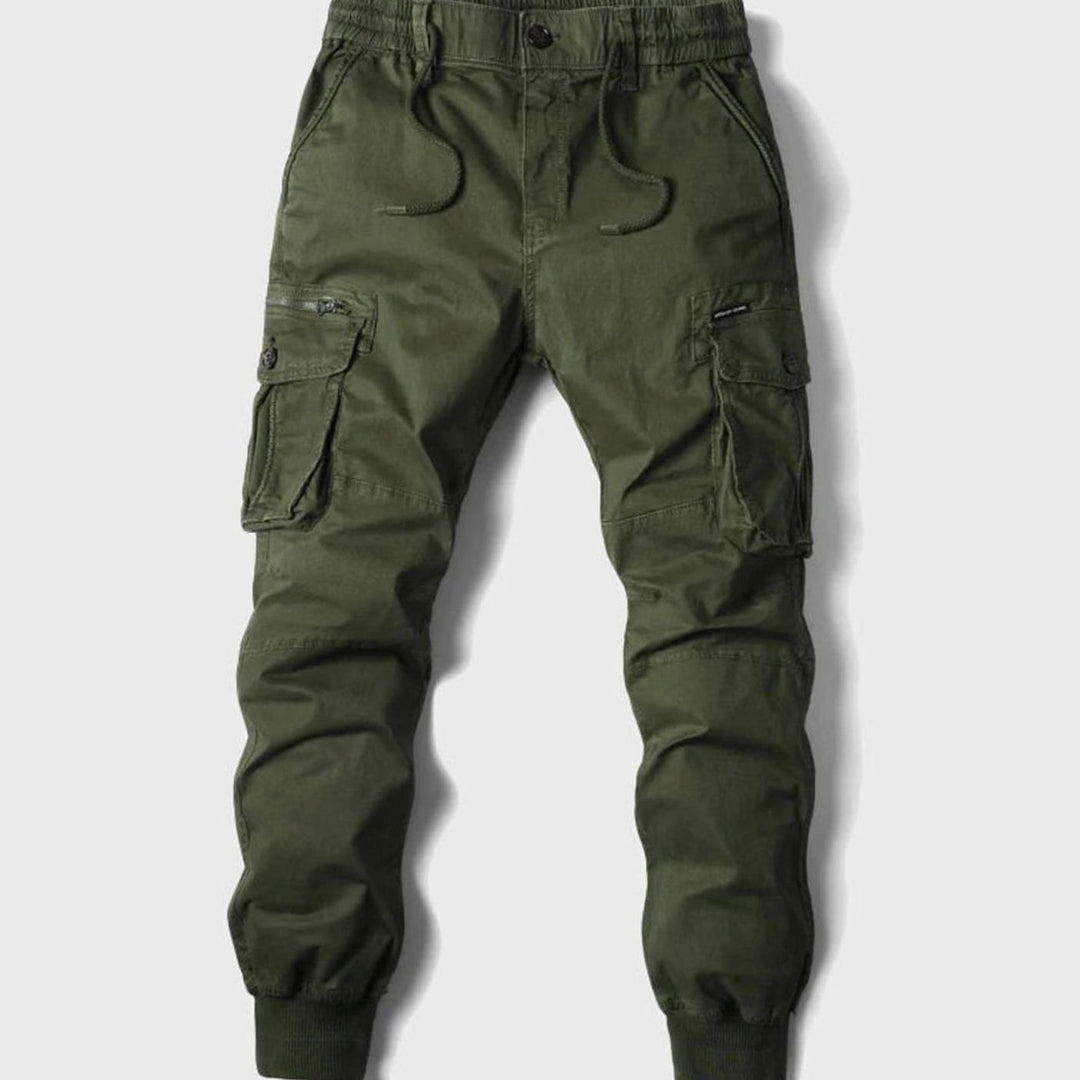Men's Cargo Jogger Pants Elastic Waist Cuffed Multi-Pocket - Green