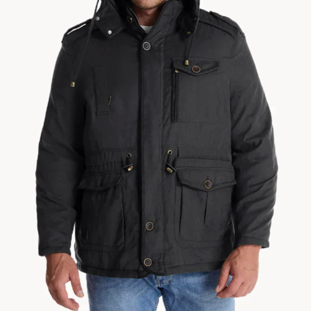 Men's Heavy-Duty Insulated Multi-Pocket Hooded Winter Jacket