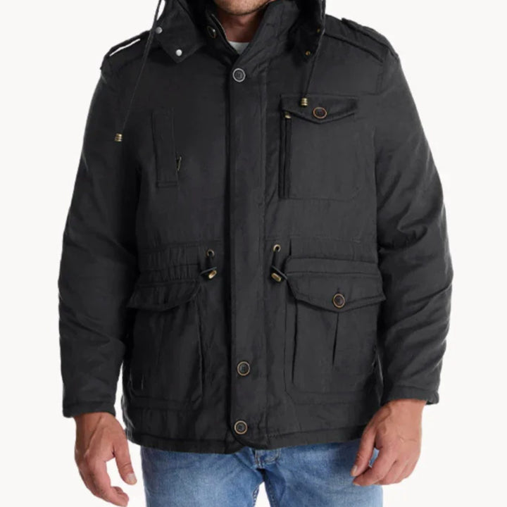 Men's Heavy-Duty Insulated Multi-Pocket Hooded Winter Jacket