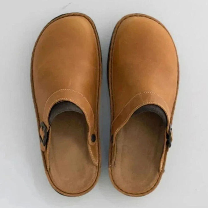 Men's Leather Buckle-Strap Slip-On Slipper Clogs