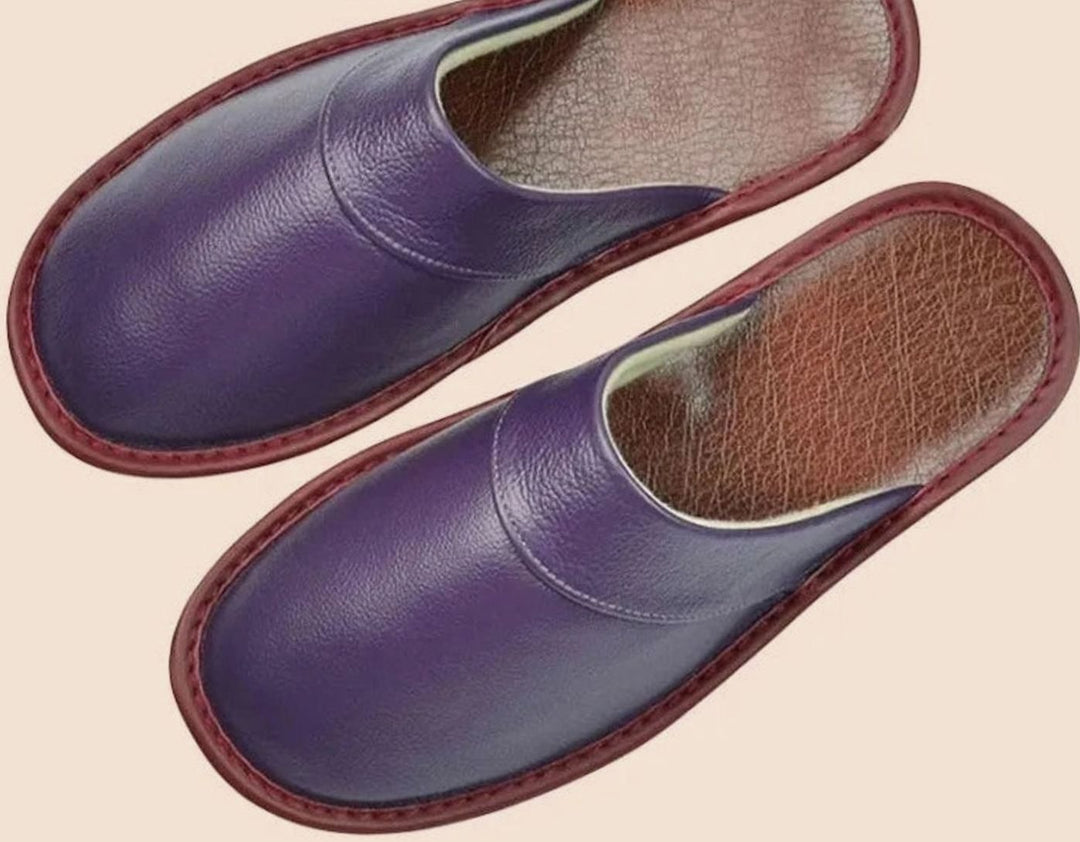 Men's Leather Slip-On Slippers Classic Minimalist Indoor Mules - Purple