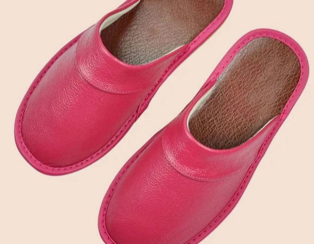 Men's Leather Slip-On Slippers Classic Minimalist Indoor Mules - Pink