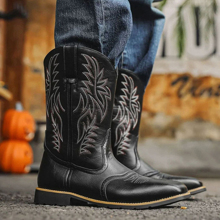 Men's Leather Western Embroidered Cowboy Boots