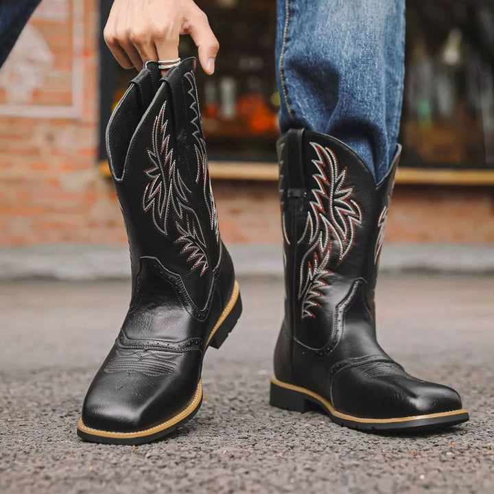 Men's Leather Western Embroidered Cowboy Boots