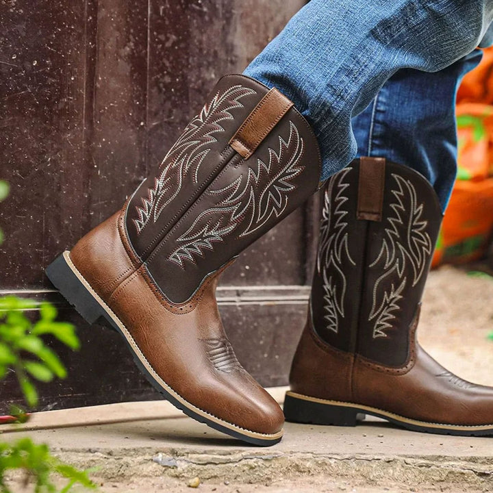 Men's Leather Western Embroidered Cowboy Boots