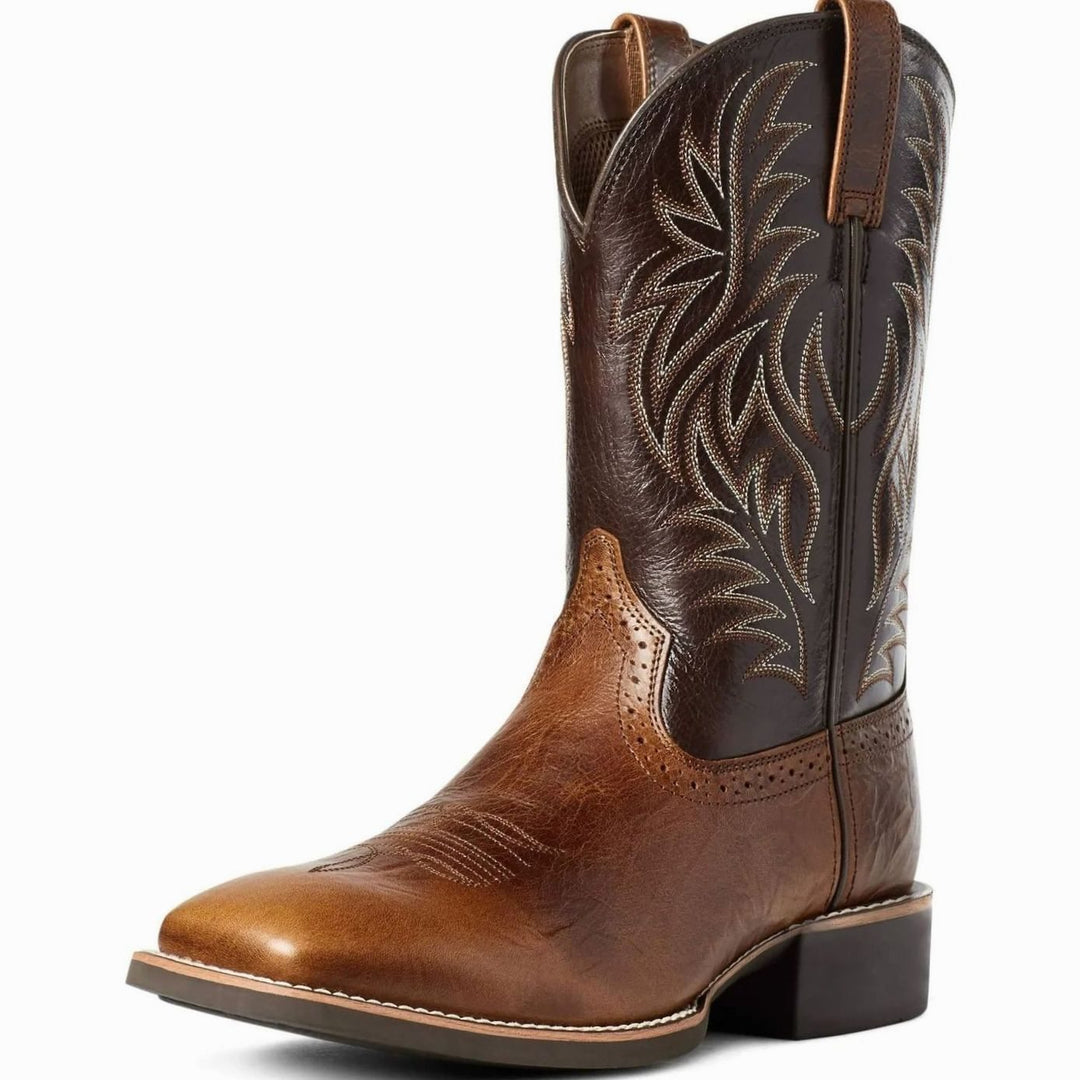 Men's Leather Western Embroidered Cowboy Boots - Dark Brown