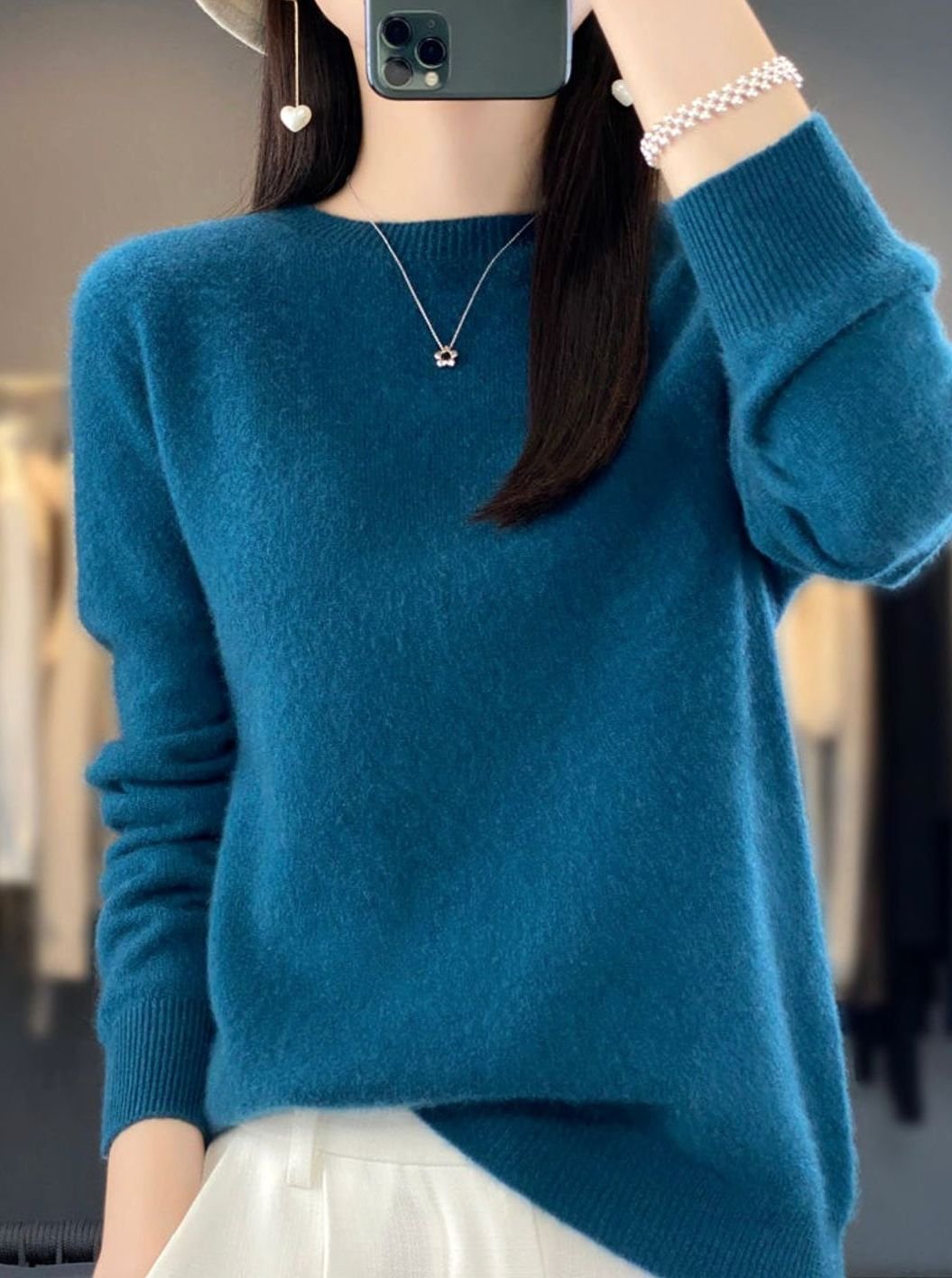 Men's Relaxed-Fit Crew-Neck Comfortable Sweater - Blue Green
