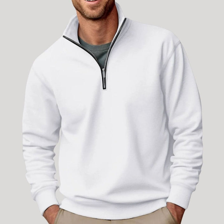 Men's Relaxed-Fit Quarter-Zip Collar Sweatshirt - White