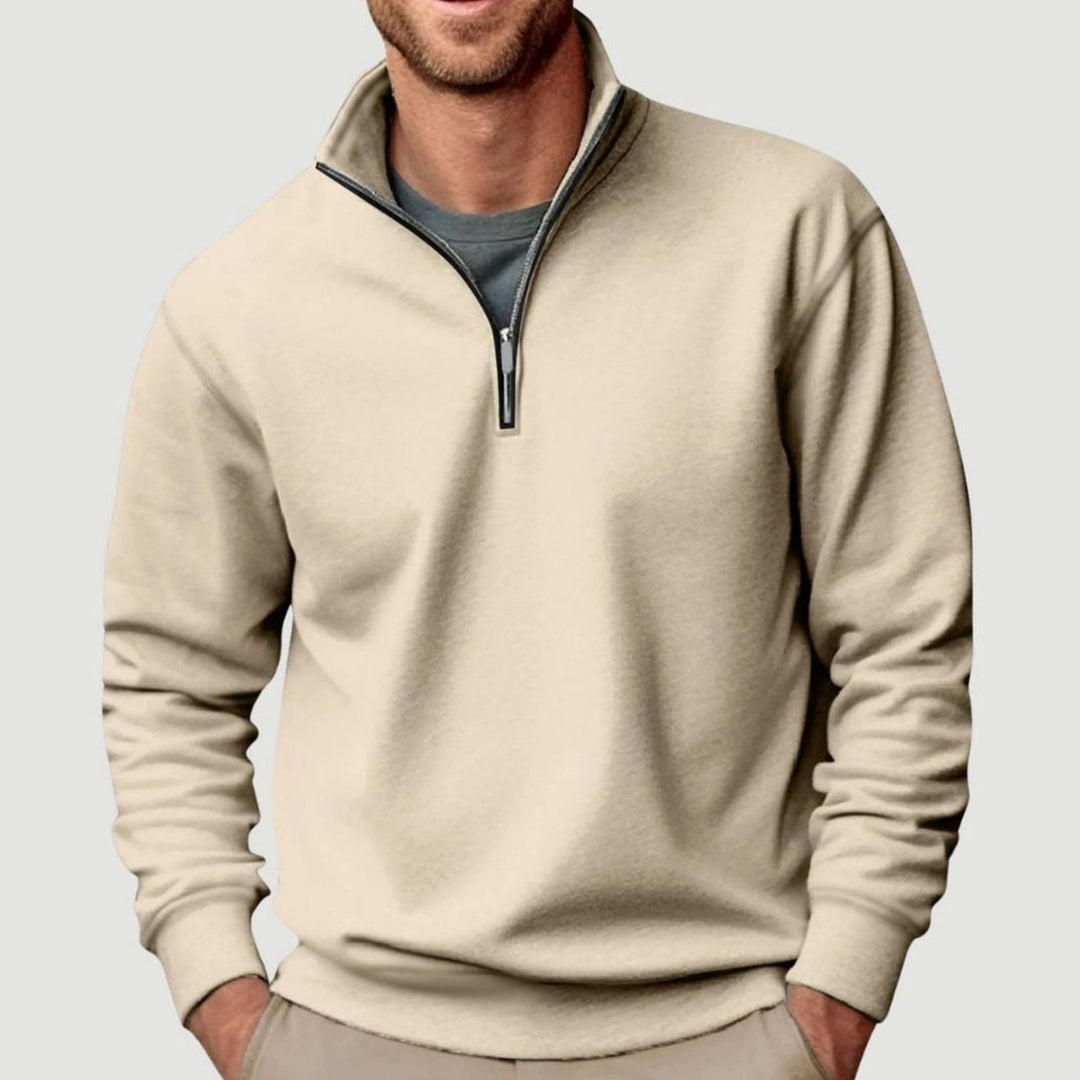 Men's Relaxed-Fit Quarter-Zip Collar Sweatshirt - Beige