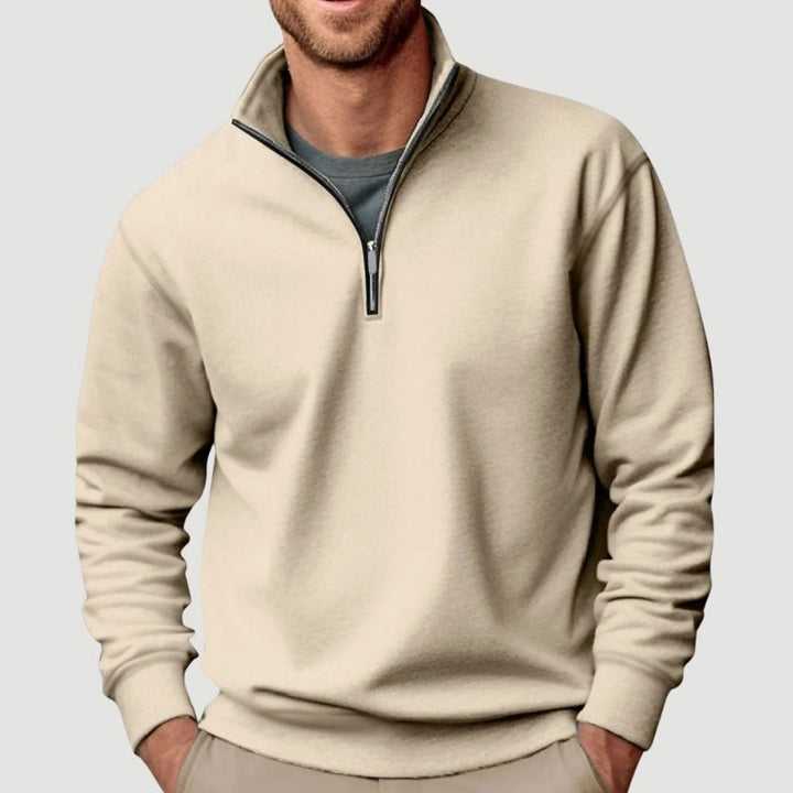 Men's Relaxed-Fit Quarter-Zip Collar Sweatshirt - Beige