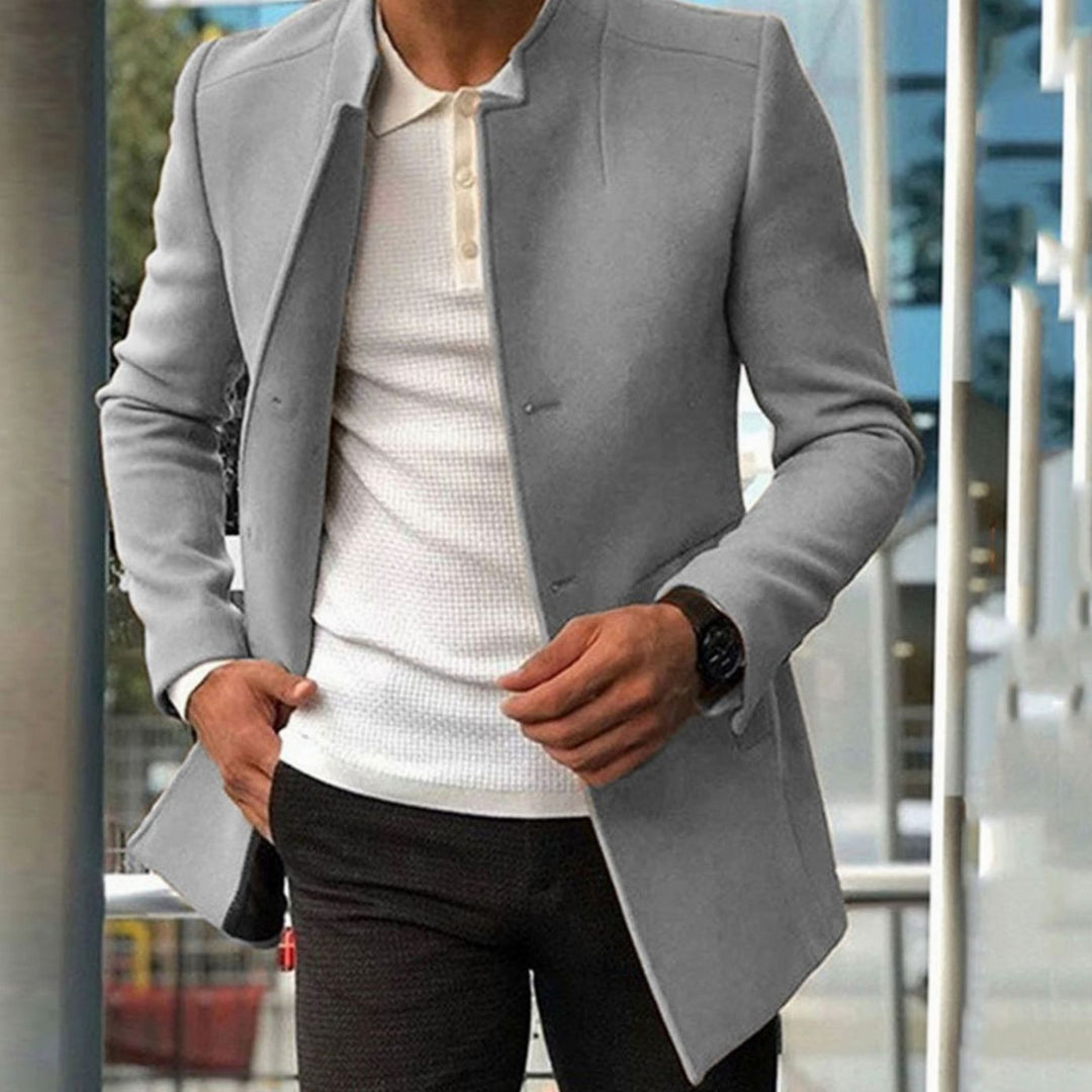 Men's Slim Fit Collarless Tailored Winter Coat - Grey