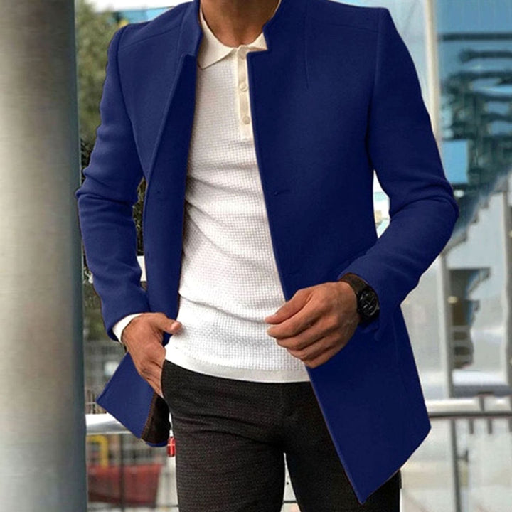 Men's Slim Fit Collarless Tailored Winter Coat - Blue