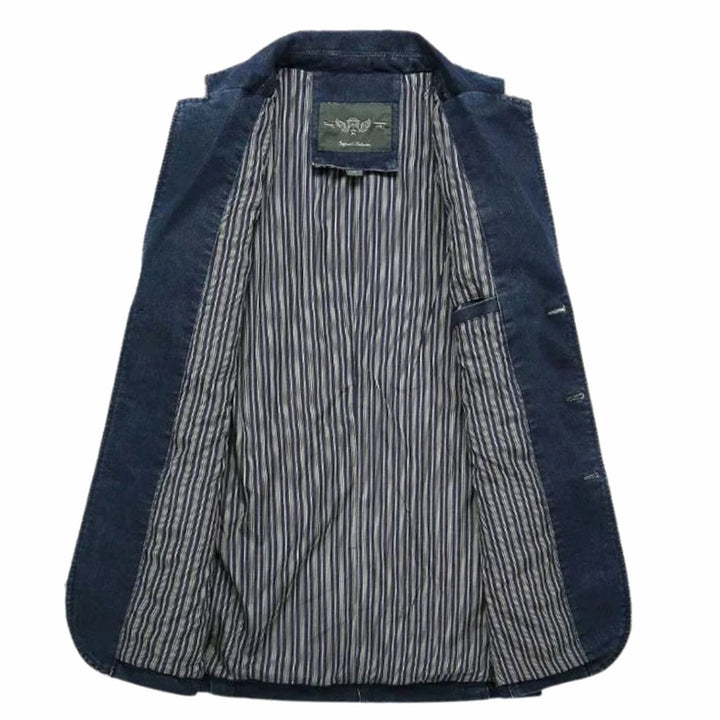 Men's Structured Three-Button Notch-Lapel Denim Blazer