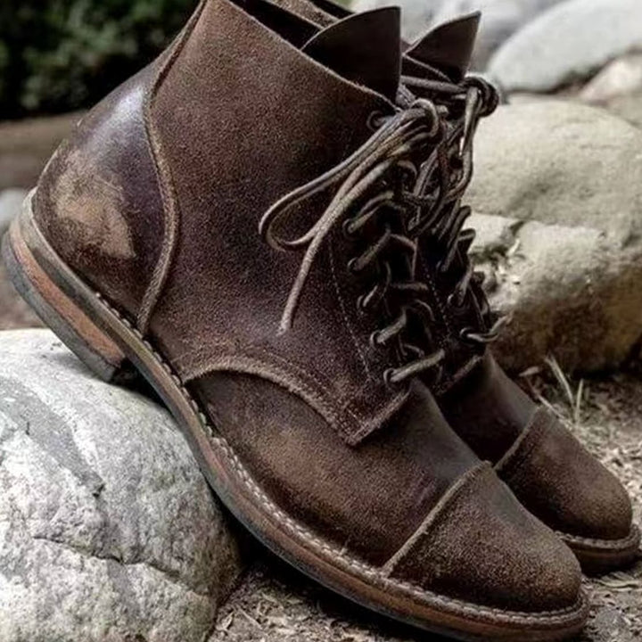 Men's Vintage Leather Lace-Up Winter Ankle Boots - Dark Brown
