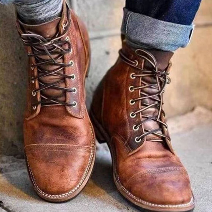 Men's Vintage Leather Lace-Up Winter Ankle Boots - Light Brown