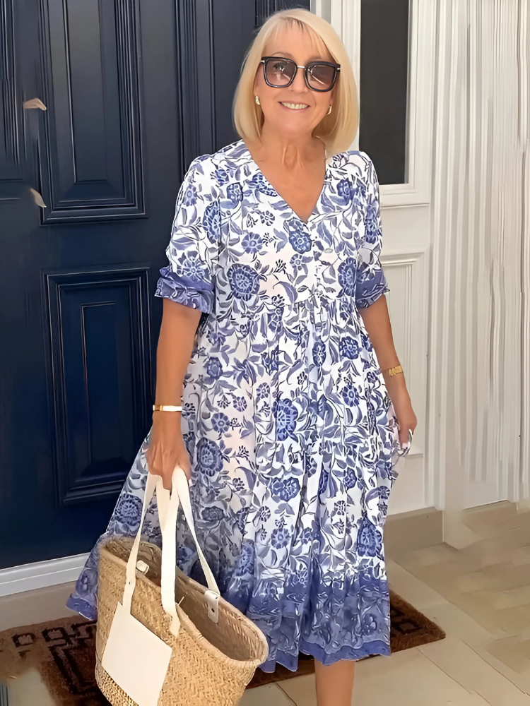 FRANCES | ELEGANT SUMMER PRINT MIDI DRESS