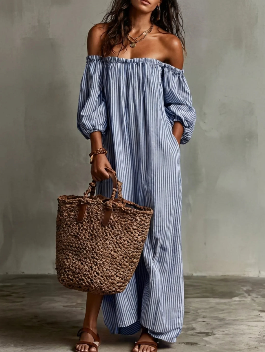 Elena | Long flowing dress with off-the-shoulder design
