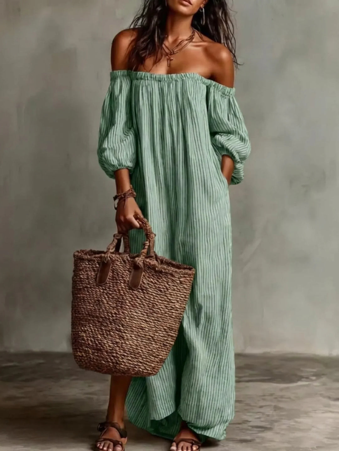 Elena | Long flowing dress with off-the-shoulder design