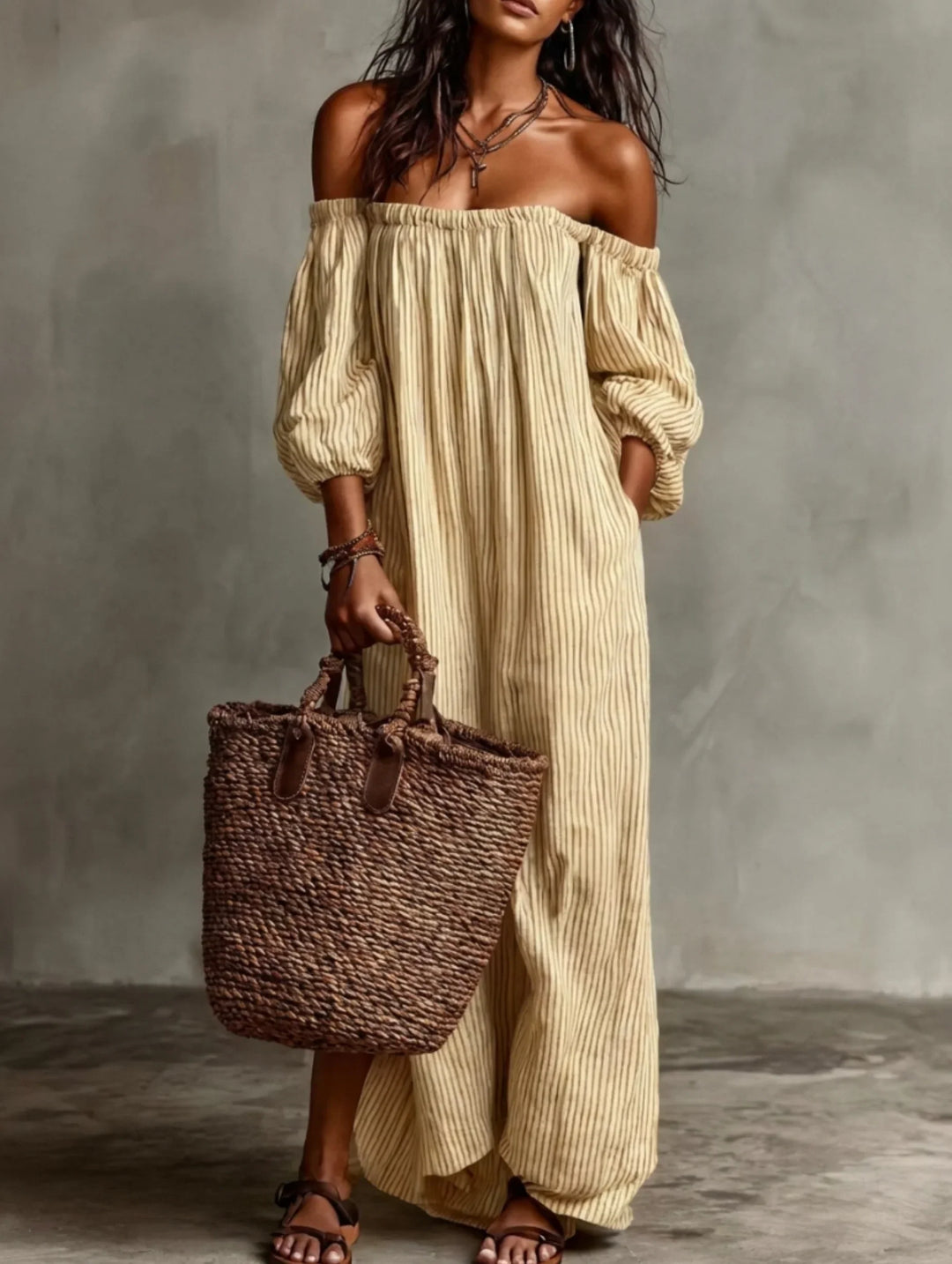 Elena | Long flowing dress with off-the-shoulder design