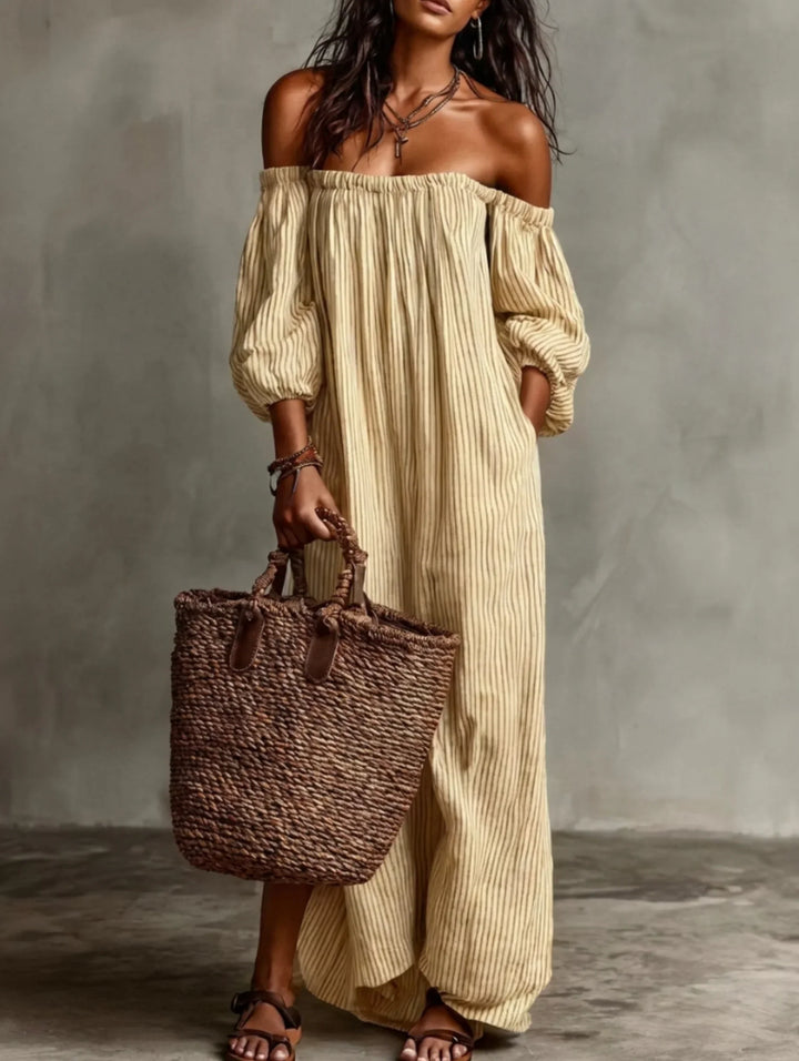 Elena | Long flowing dress with off-the-shoulder design