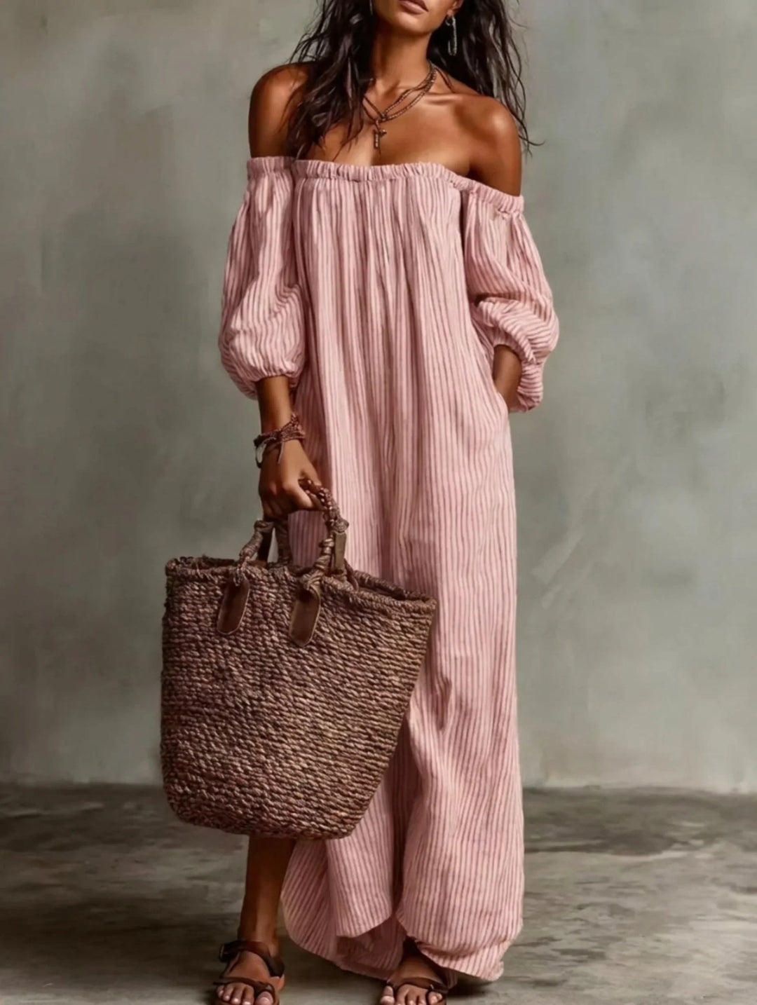 Elena | Long flowing dress with off-the-shoulder design