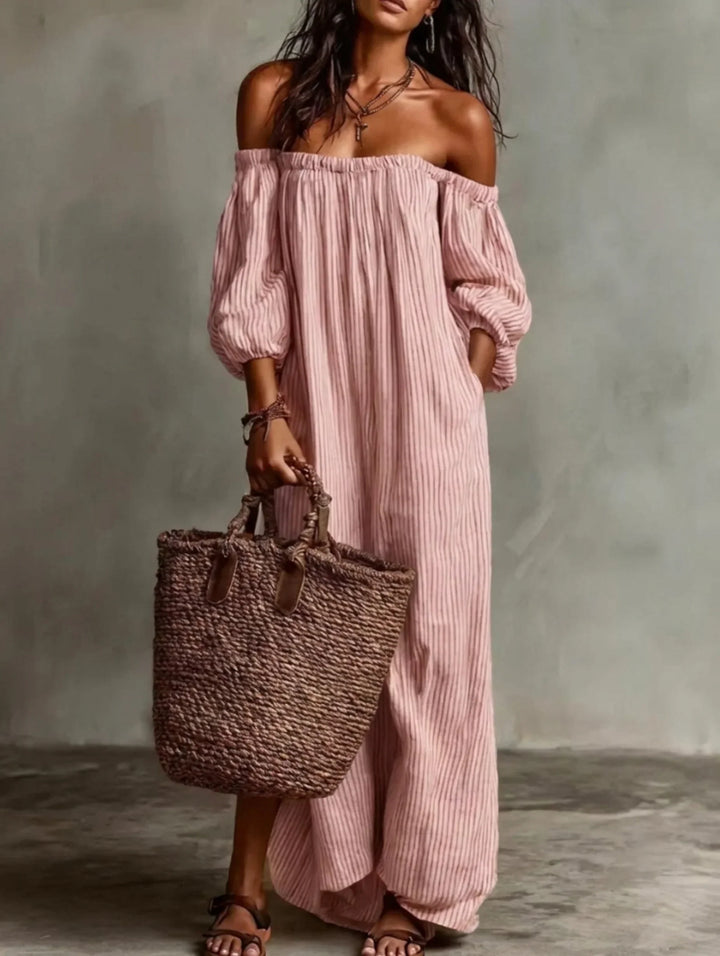Elena | Long flowing dress with off-the-shoulder design