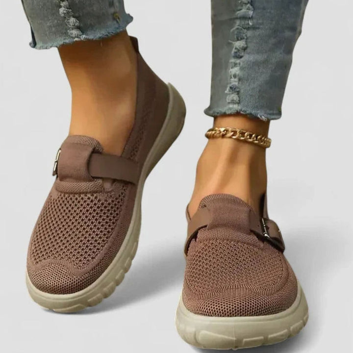 Women's Arch-Support Loafers Adjustable Buckle Strap Slip-On Sneakers - Brown