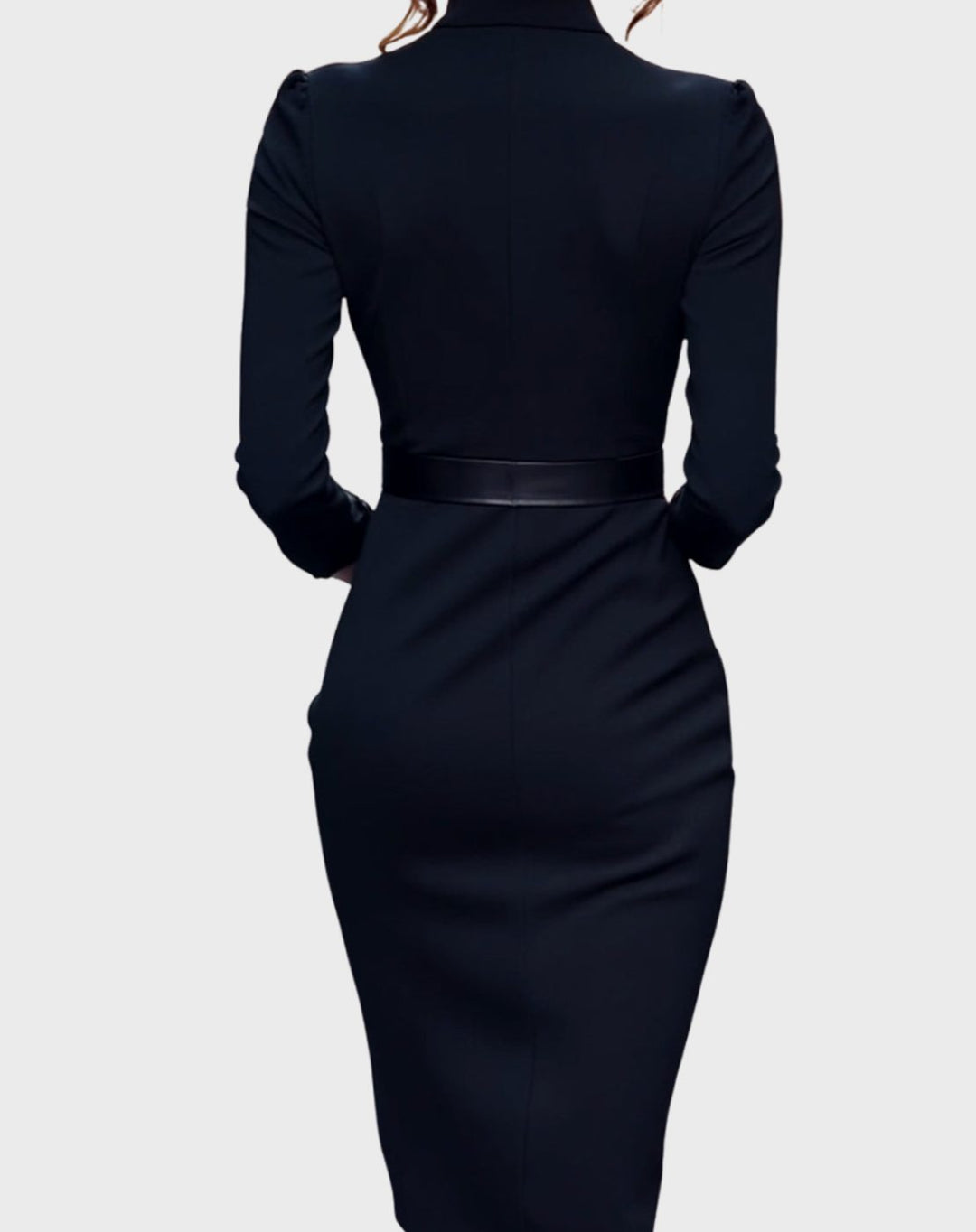 Women's Belted Three-Quarter Sleeve V-Neck Pencil Midi Dress