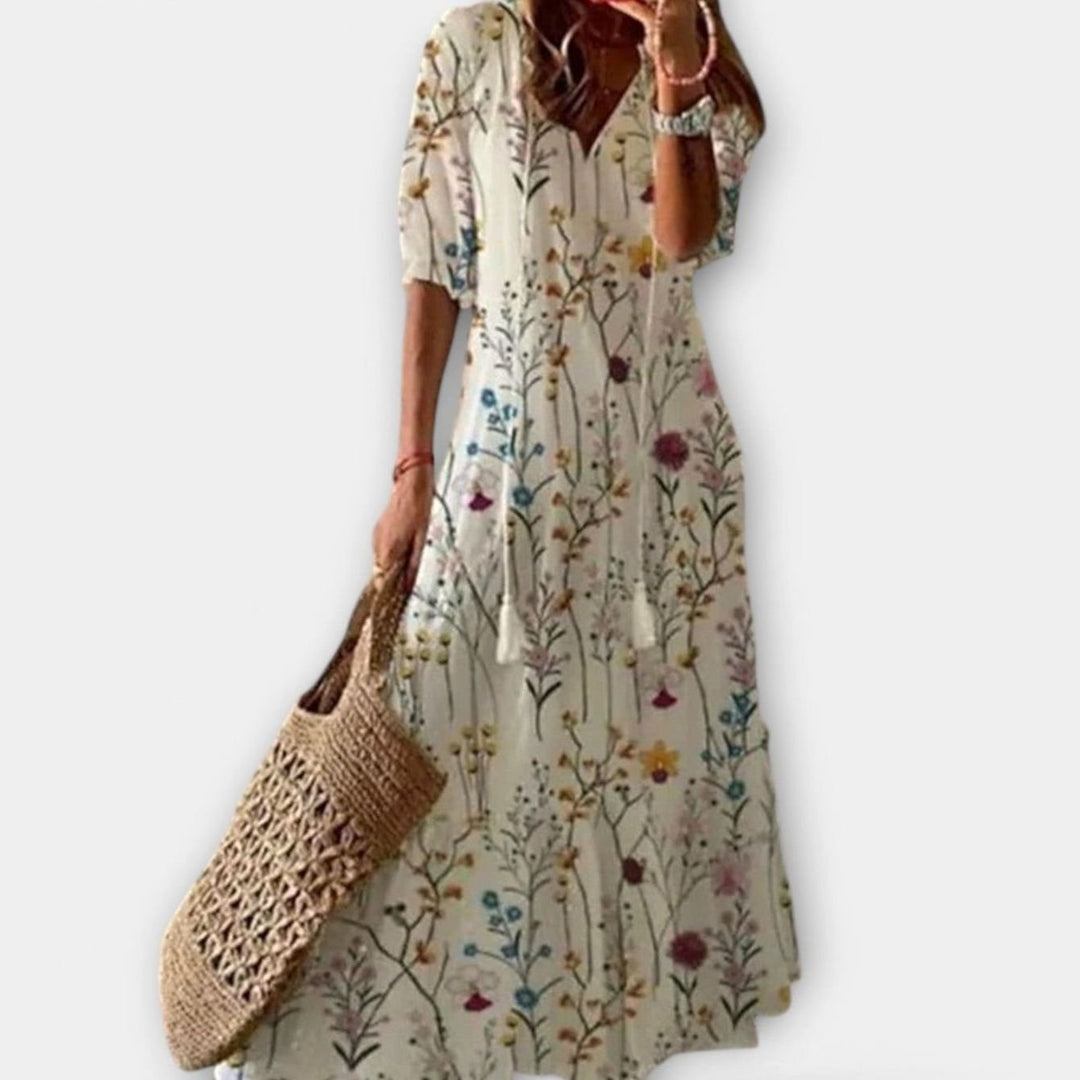 Women's Bohemian Ikat-Print V-Neck Tassel-Tie Maxi Dress - Multicolor