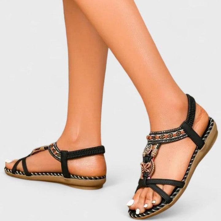 Women's Boho Orthopedic Sandals Rhinestone Tassel Elastic Flat
