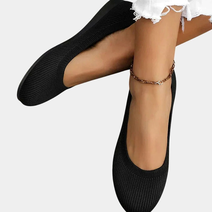 Women's Breathable Knit Slip-On Orthopedic Ballet Flats - Black