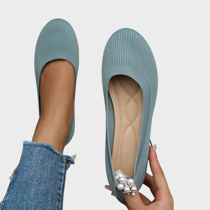 Women's Breathable Knit Slip-On Orthopedic Ballet Flats - Light Blue