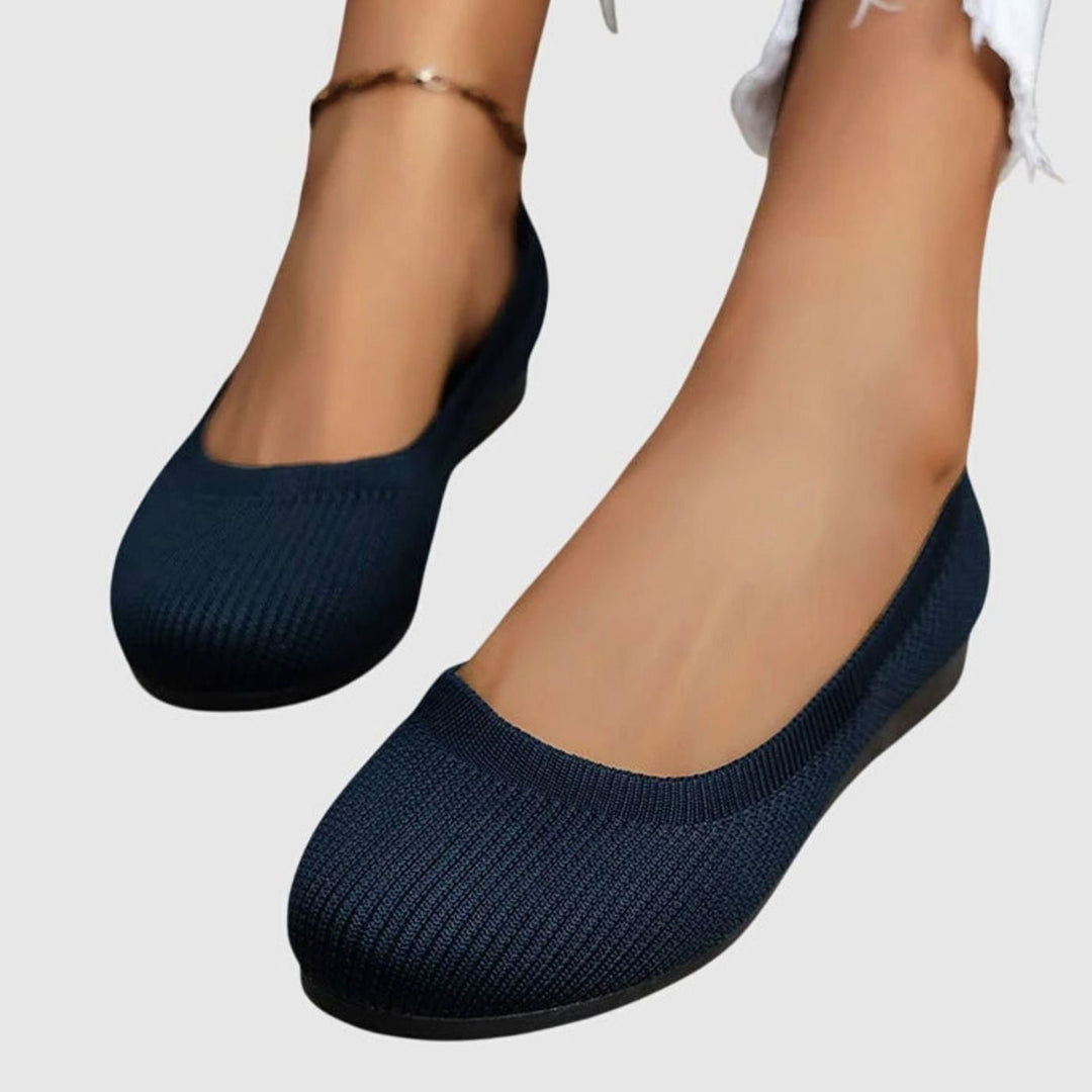 Women's Breathable Knit Slip-On Orthopedic Ballet Flats - Navy Blue