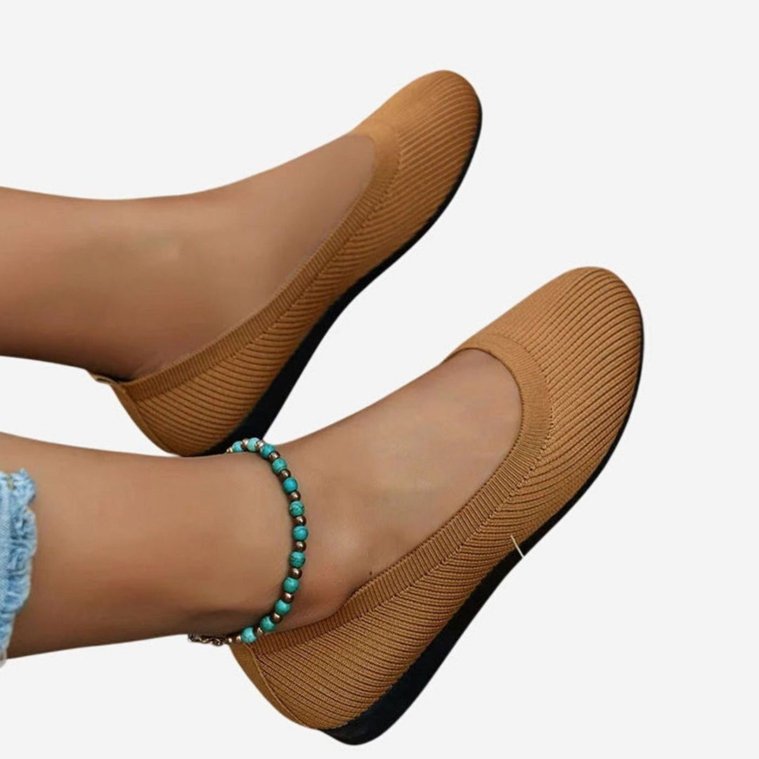 Women's Breathable Knit Slip-On Orthopedic Ballet Flats - Khaki