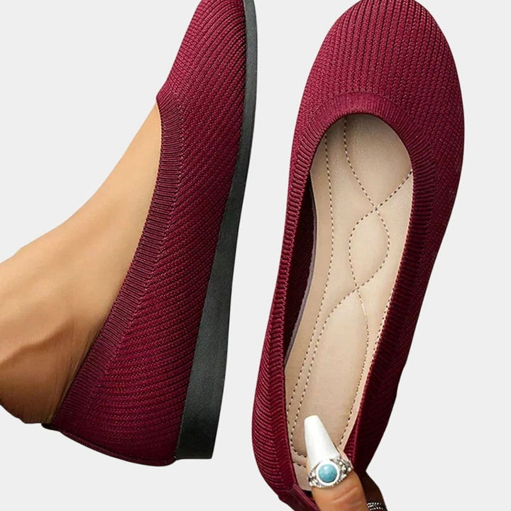 Women's Breathable Knit Slip-On Orthopedic Ballet Flats - Red