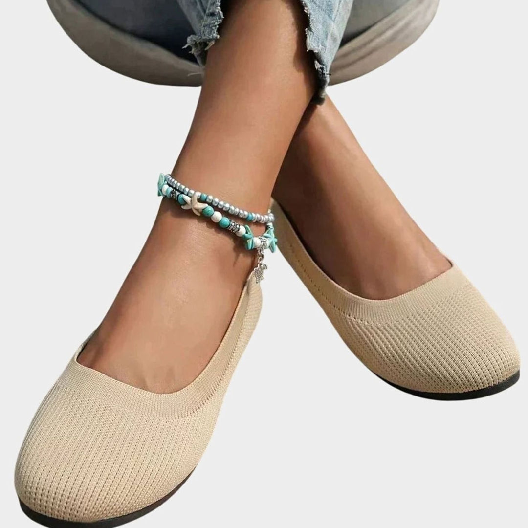 Women's Breathable Knit Slip-On Orthopedic Ballet Flats - Beige