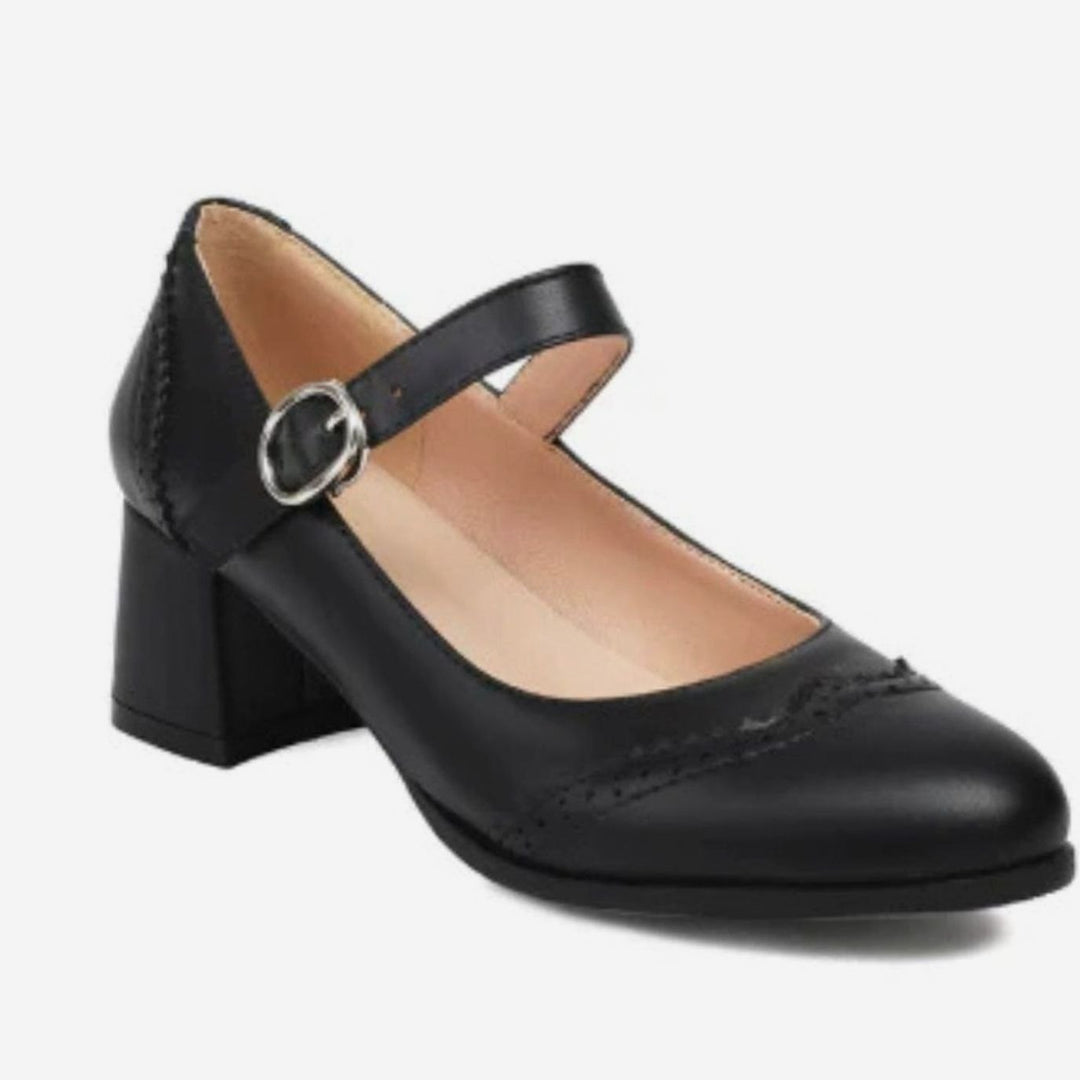 Women's Brogue Mary Jane Block-Heel Buckle Pumps - Black