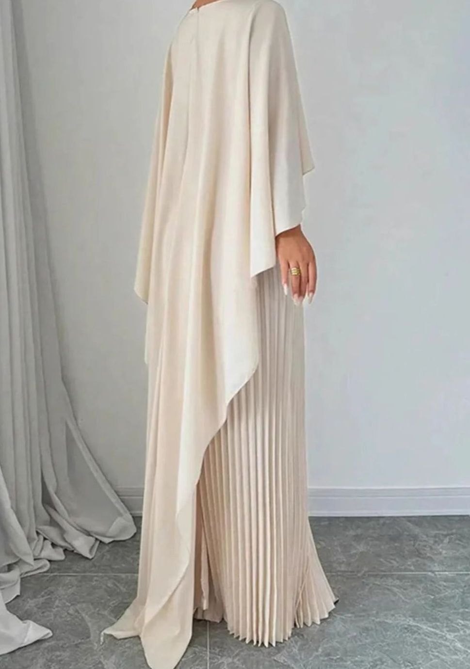 Women's Cape Overlay Pleated Formal Maxi Dress