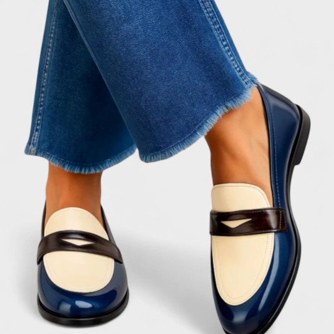 Women's Color-Block Patent Slip-On Elegant Loafers - White