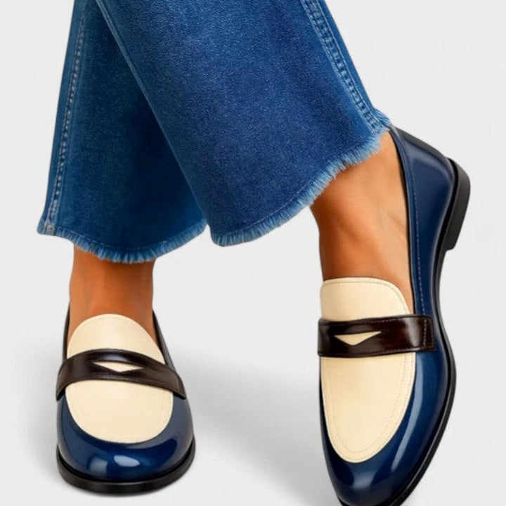 Women's Color-Block Patent Slip-On Elegant Loafers - White