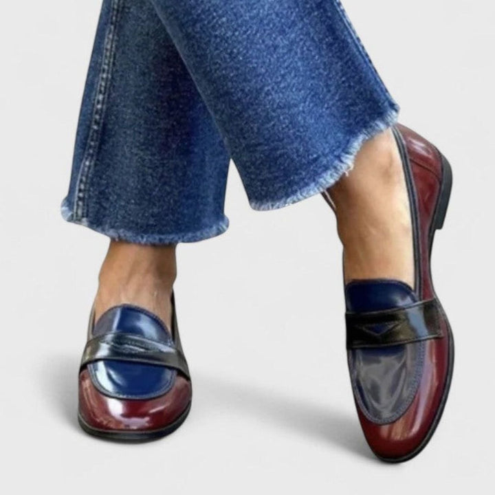 Women's Color-Block Patent Slip-On Elegant Loafers - Blue